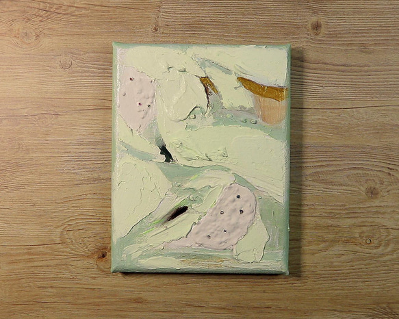 グリーンフロス‒創／アクリル画　キャンバス　F０号　texture-art　薄く淡い黄緑色 4枚目の画像