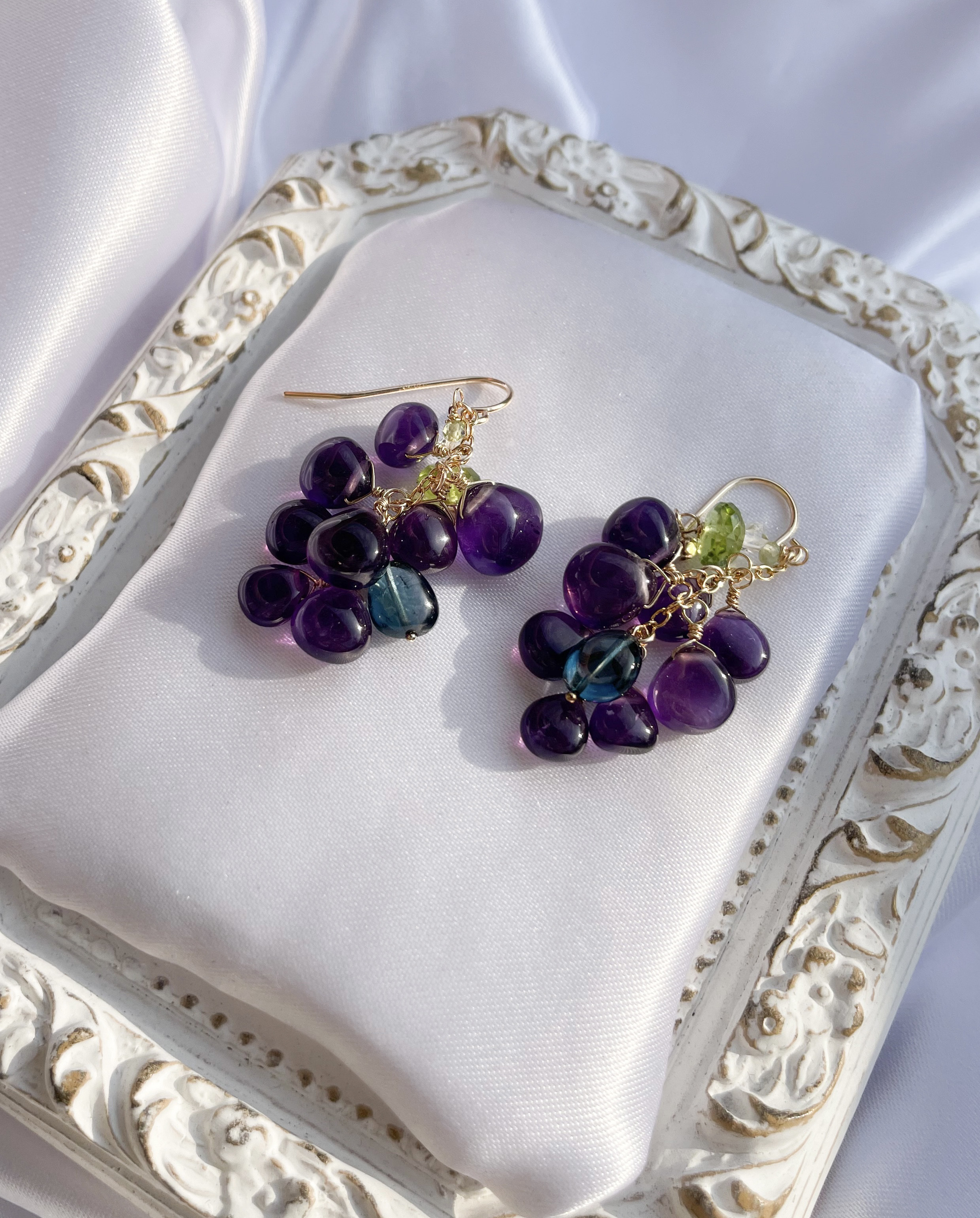 [2月誕生石]アメシストの秋色葡萄ピアス[14kgf]