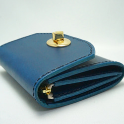 本革　イタリアンレザー　ヒネリタイプ　財布　ハーフウォレット　ブルー 4枚目の画像
