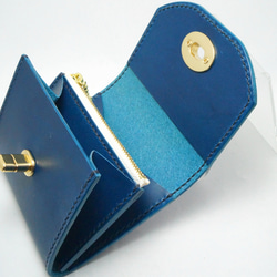 本革　イタリアンレザー　ヒネリタイプ　財布　ハーフウォレット　ブルー 5枚目の画像