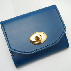 本革　イタリアンレザー　ヒネリタイプ　財布　ハーフウォレット　ブルー 3枚目の画像