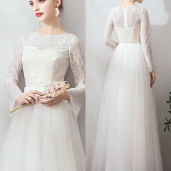 ウエディングドレス.白.レース.マーメイド.バックリボン.サテン.Y2388