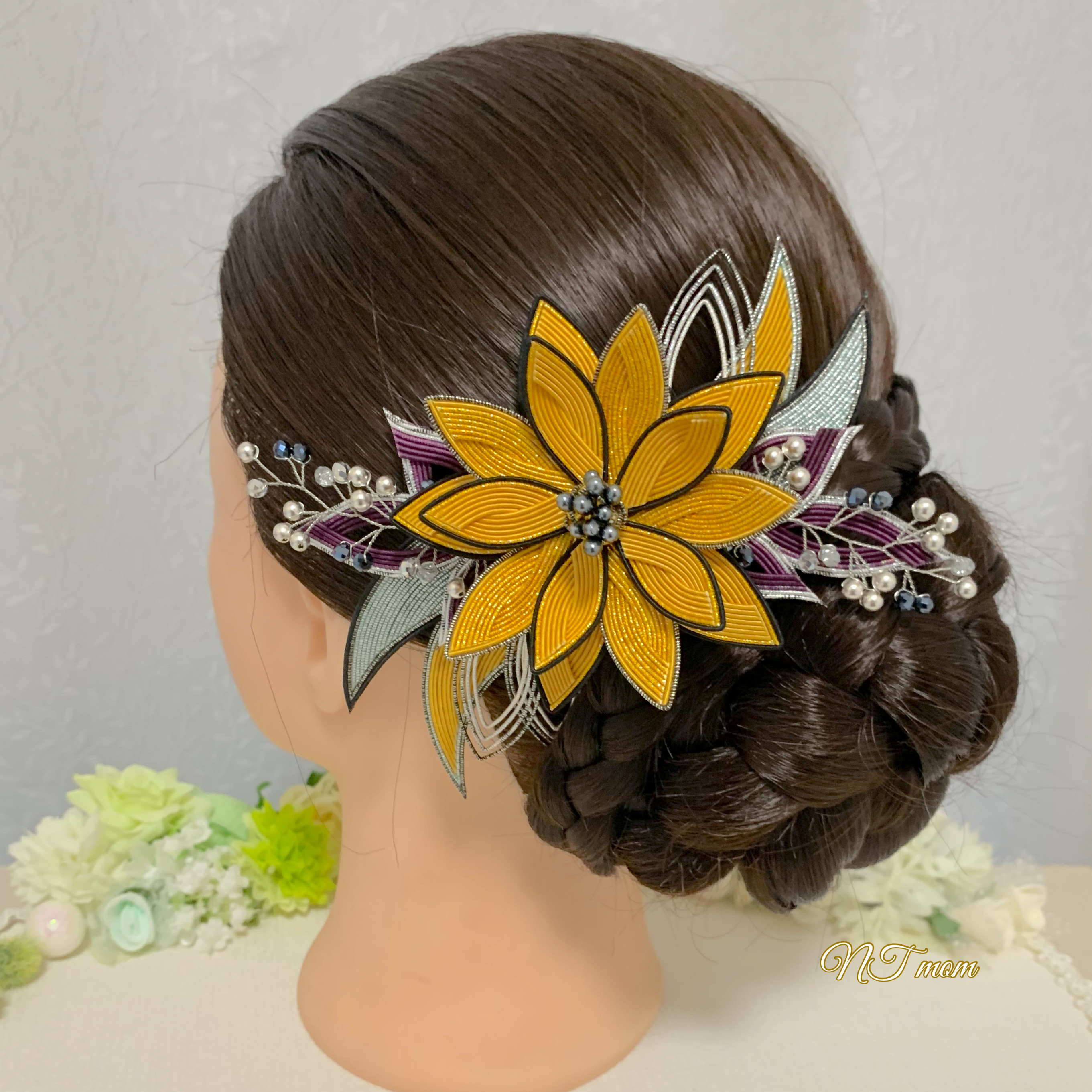 成人式卒業式結婚式・和装水引髪飾り・流華・キャメル