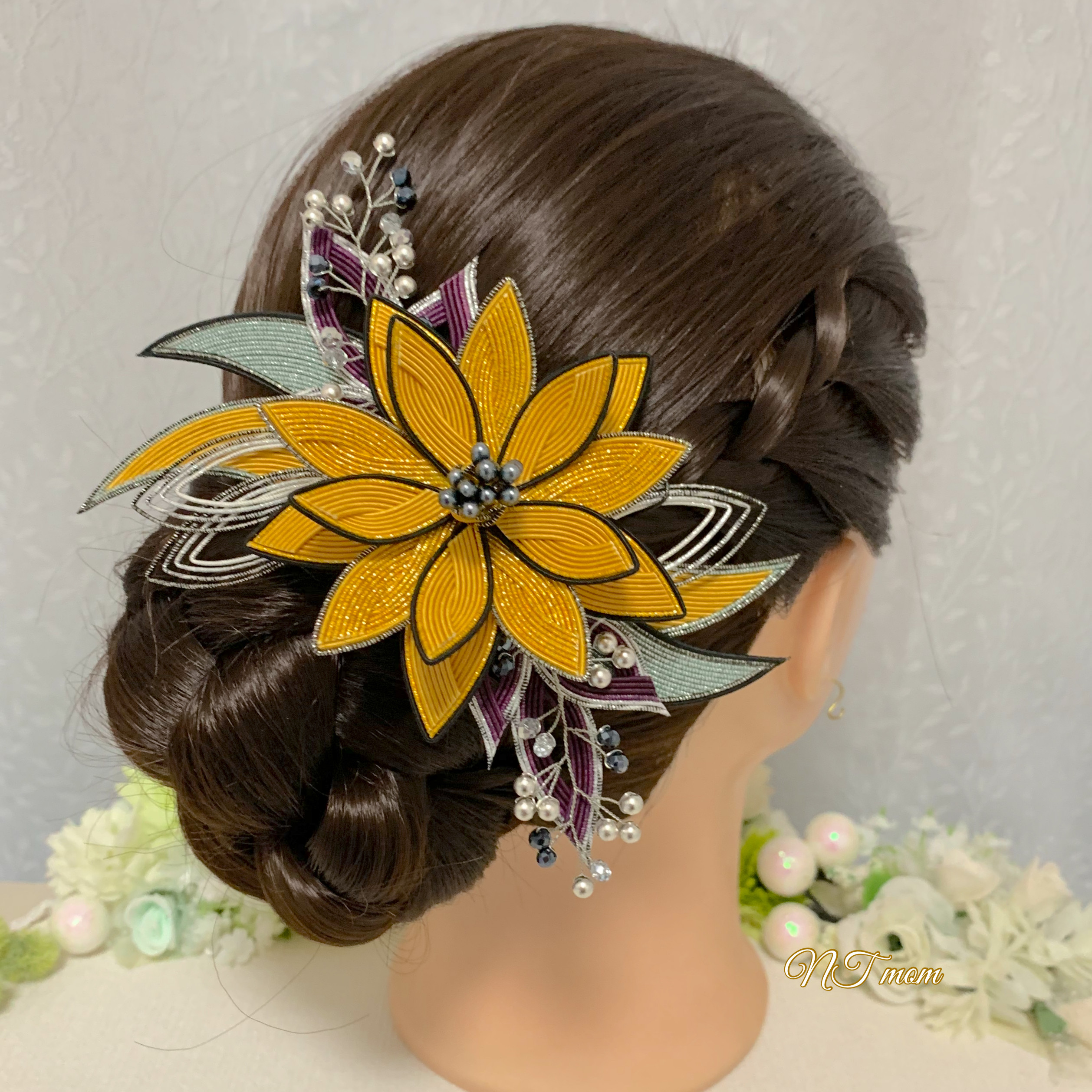 成人式卒業式結婚式・和装水引髪飾り・流華・キャメル