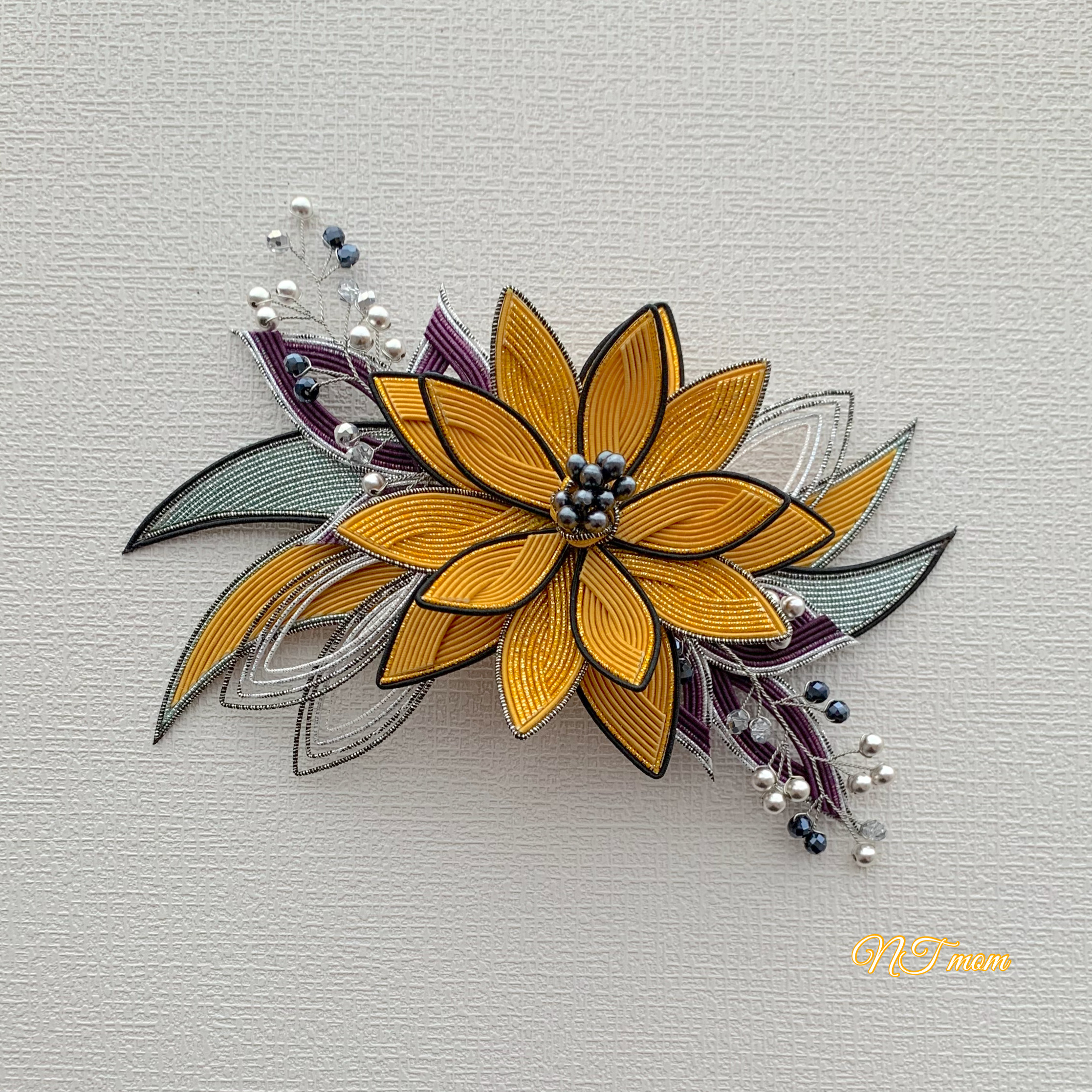 成人式卒業式結婚式・和装水引髪飾り・流華・キャメル