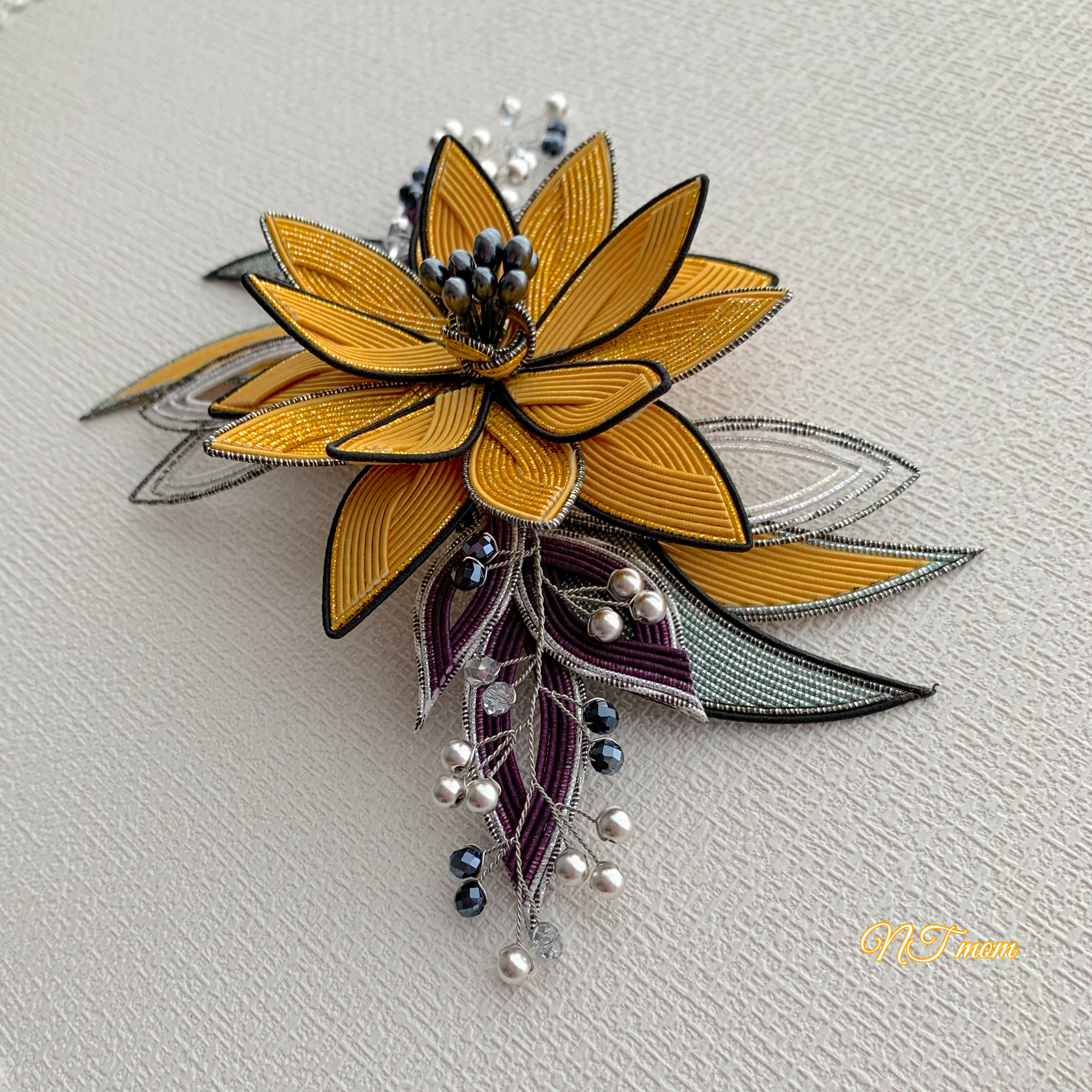 成人式卒業式結婚式・和装水引髪飾り・流華・キャメル