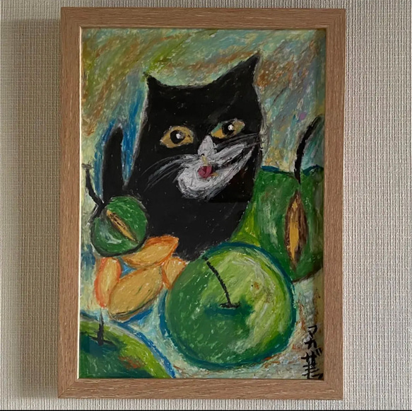 絵画 。壁掛け絵原画手描き【美しい月夜、猫たちとフクロウのデート】 絵画。原画【フクロウと猫は良い友達です】の通販 by アカザ麦