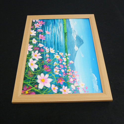 油絵 絵画 【コスモス畑から見える河口湖と富士山】 絵画 HR 油絵 絵画 【コスモス畑から見える河口湖と富士山】 絵画 HR
