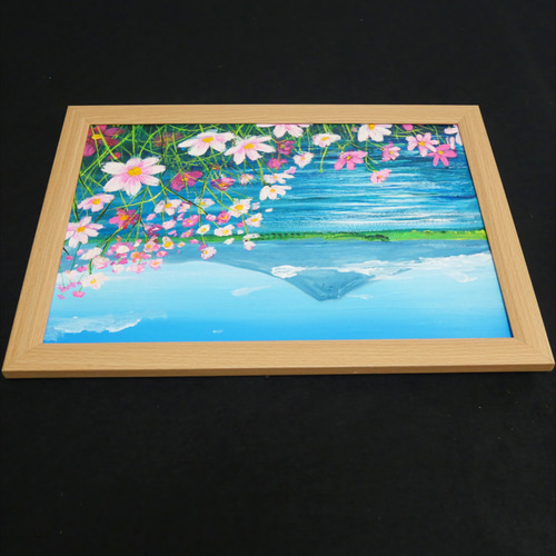 油絵 絵画 【コスモス畑から見える河口湖と富士山】 絵画 HR 油絵 絵画 【コスモス畑から見える河口湖と富士山】 絵画 HR