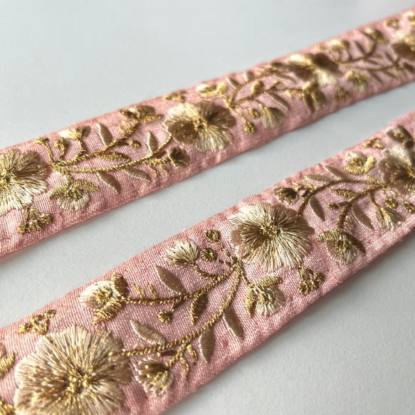 【50cm】インド刺繍リボン　ピンク　シルク　SS458 4枚目の画像