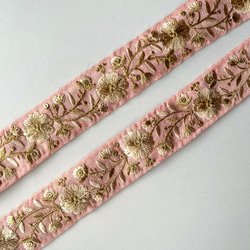 【50cm】インド刺繍リボン　ピンク　シルク　SS458 7枚目の画像