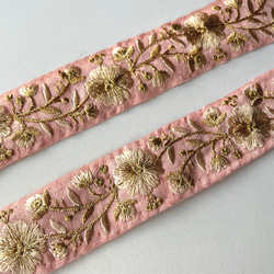 【50cm】インド刺繍リボン　ピンク　シルク　SS458 1枚目の画像