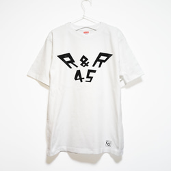 ロックンロールの45回転盤をテーマにした音楽系Tシャツ【ホワイト】やや厚めプレミアム生地 半袖クルーネック 1枚目の画像