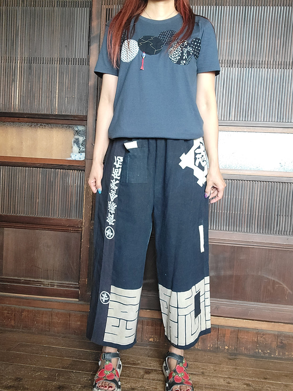 着物リメイク 古布手作り 型染め パンツ （着物リメイク 古布 手作り  