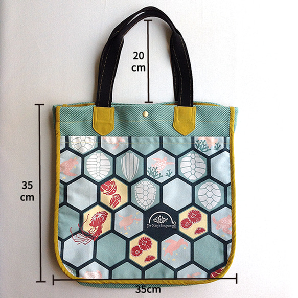 Design No.ST126 - 【漂着ゴミ回収プラスチック】ウミガメパターン・ハンドバッグ 5枚目の画像