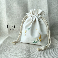ミモザのリース 刺繍巾着袋 巾着袋 kiki myself  通販 14620275