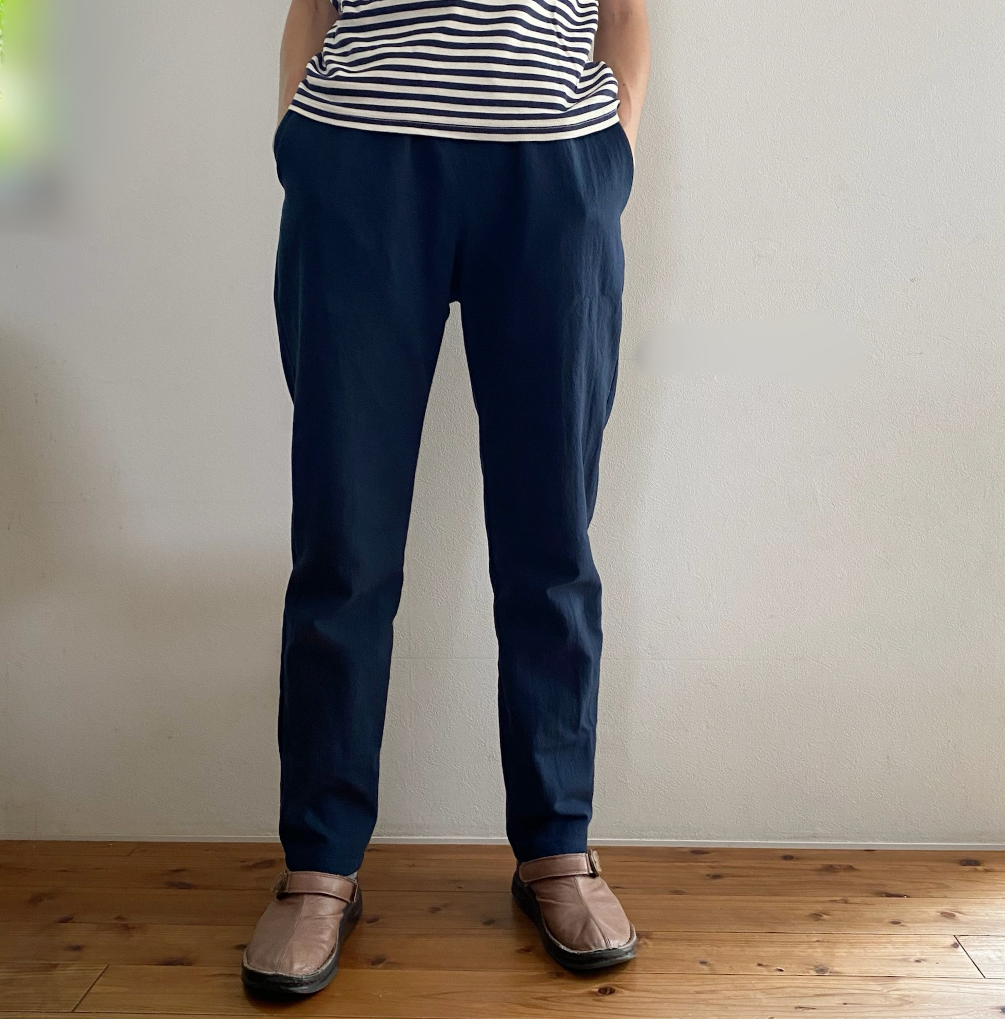 綿麻キャンバスのテーパードパンツ＊ネイビー(別カラーあり）【受注製作】