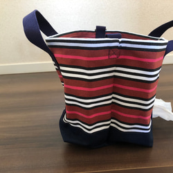 おとママ羊毛フェルト　お散歩トートバッグ　赤と紺のストライプ柄（仕切り紺）ショルダー　保育士バッグ 3枚目の画像