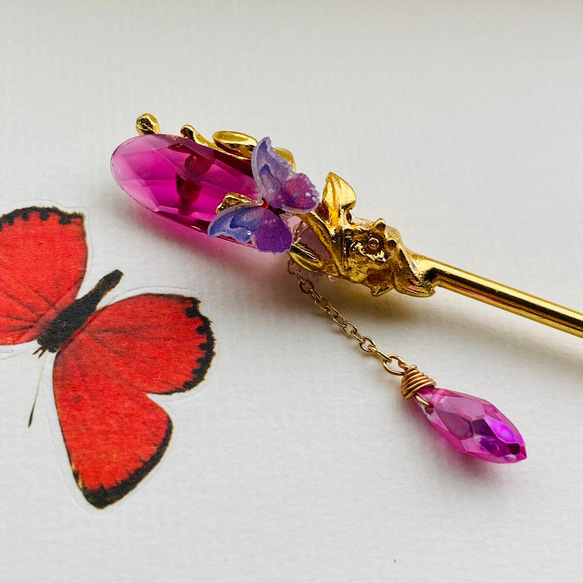 ラスト　イロアソビ　ピンクの楽園　かんざし　蝶　花 1枚目の画像
