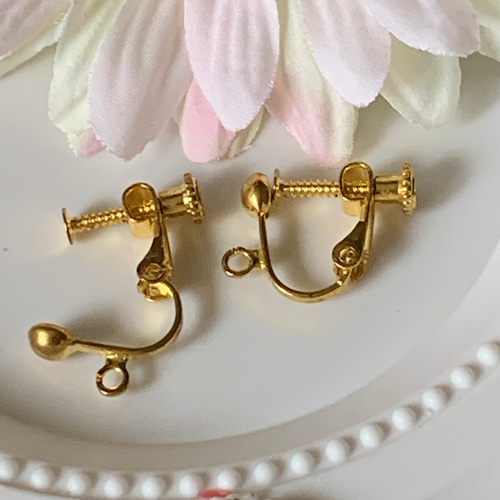 Mininu 8点ネジバネ式イヤリング イヤリング パーツ ネジバネ 丸玉 アクセサリーパーツ ゴールド