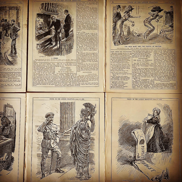 【英国雑誌ページ】1910年発行イギリス風刺雑誌「パンチ」挿絵ページ8枚セット 8枚目の画像