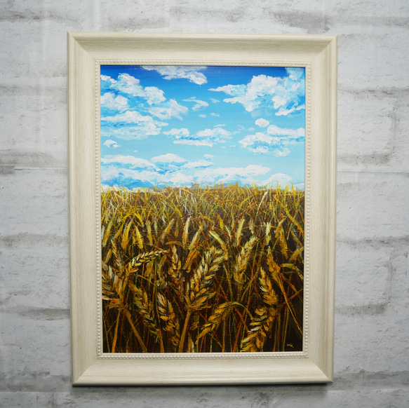 最終値下げ 絵 油彩画 油彩 油絵 絵画 通販 HR 絵画 【空と雲の麦畑】 絵画