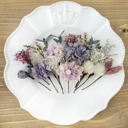 ヘッドドレス♡髪飾り ラベンダーパープルホワイト* 花 プリザーブド 