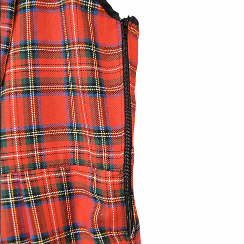 タータンチェック プリーツキャミロングワンピース:レッド