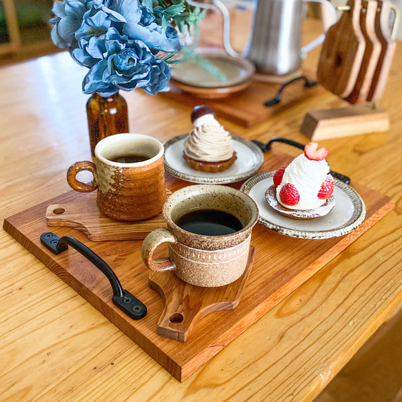 欅 （けやき）の トレー アイアン 取手付き お盆・トレイ Home crafted