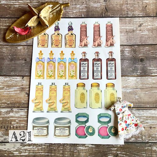 送料無料【A21 コラージュ素材】シール コスメ ボトル ジャーナル