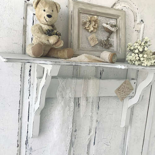 フレンチアンティークシャビー壁掛けシェルフ　ワイド700 モール 引き出し フレンチアンティークシャビー壁掛けシェルフ ワイド700 モール