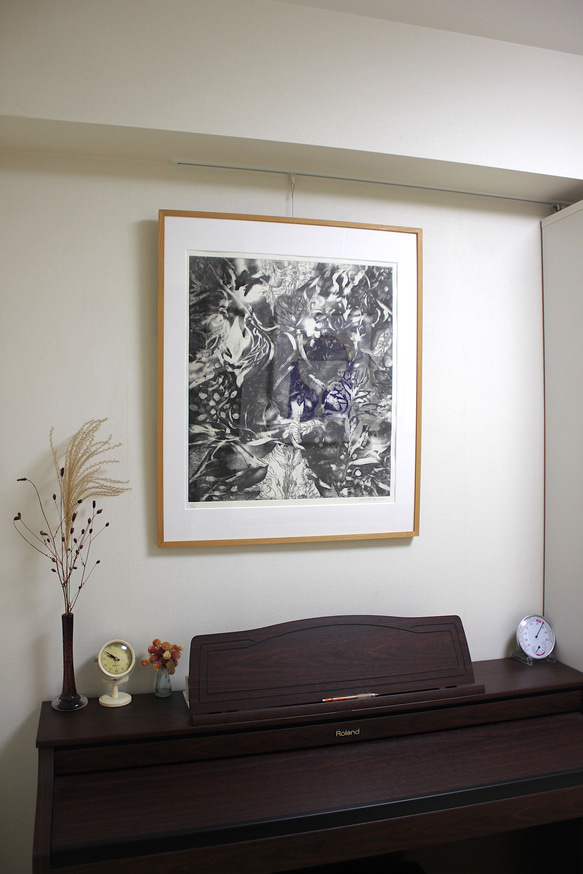 永井雅人銅版画作品 「マイウェイオブライフ」大型モノクローム作品　美品未使用　額入り　個展出品作品　直筆サインあり 2枚目の画像