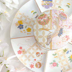 豪華絢爛〜鶴が舞う陶器の3段お重 扇皿5枚セット 大皿 ❤︎Blanche