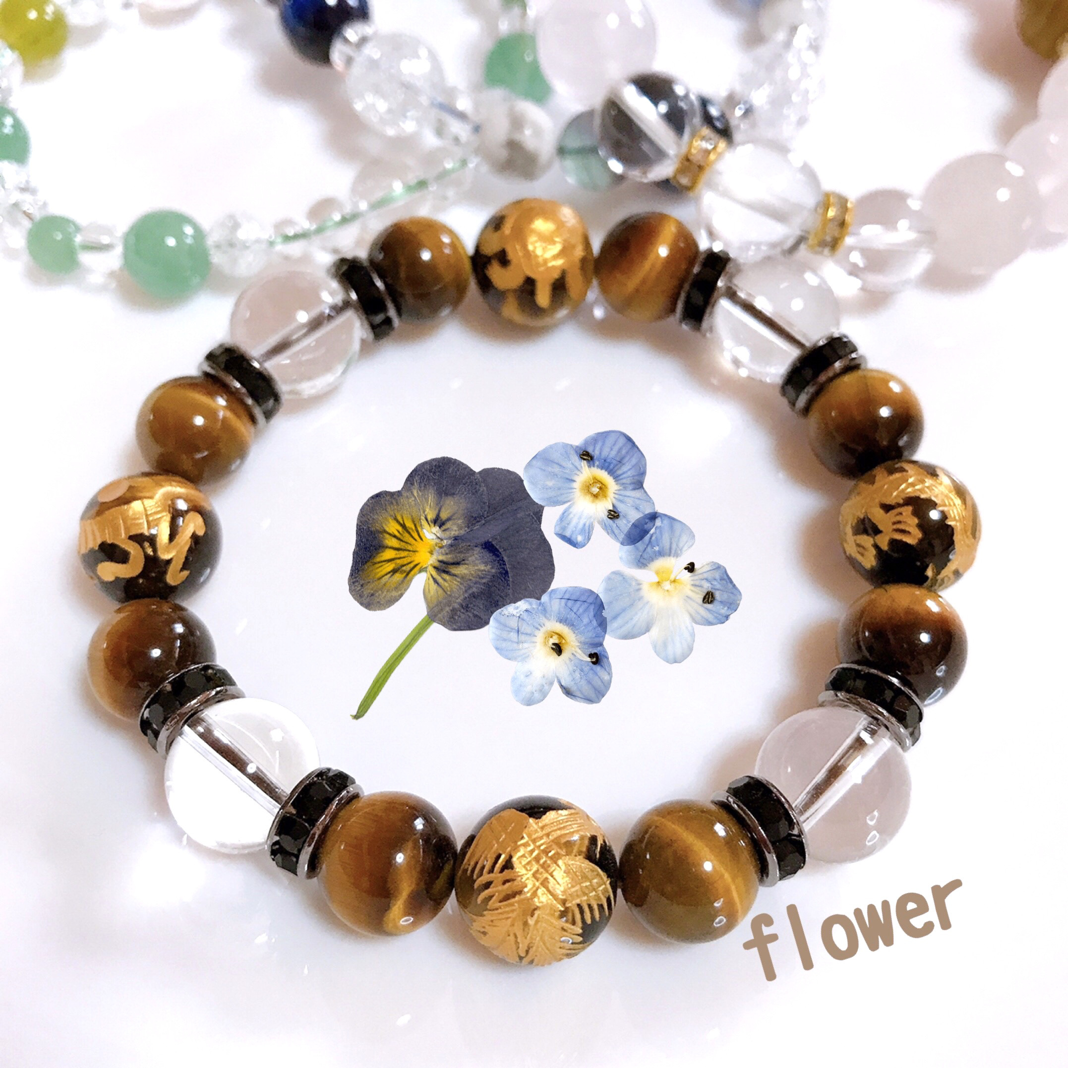 ★バレンタイン★幸運を引き寄せる・四神彫りタイガーアイ・水晶・パワー・ストーン・ブレスレット・天然石