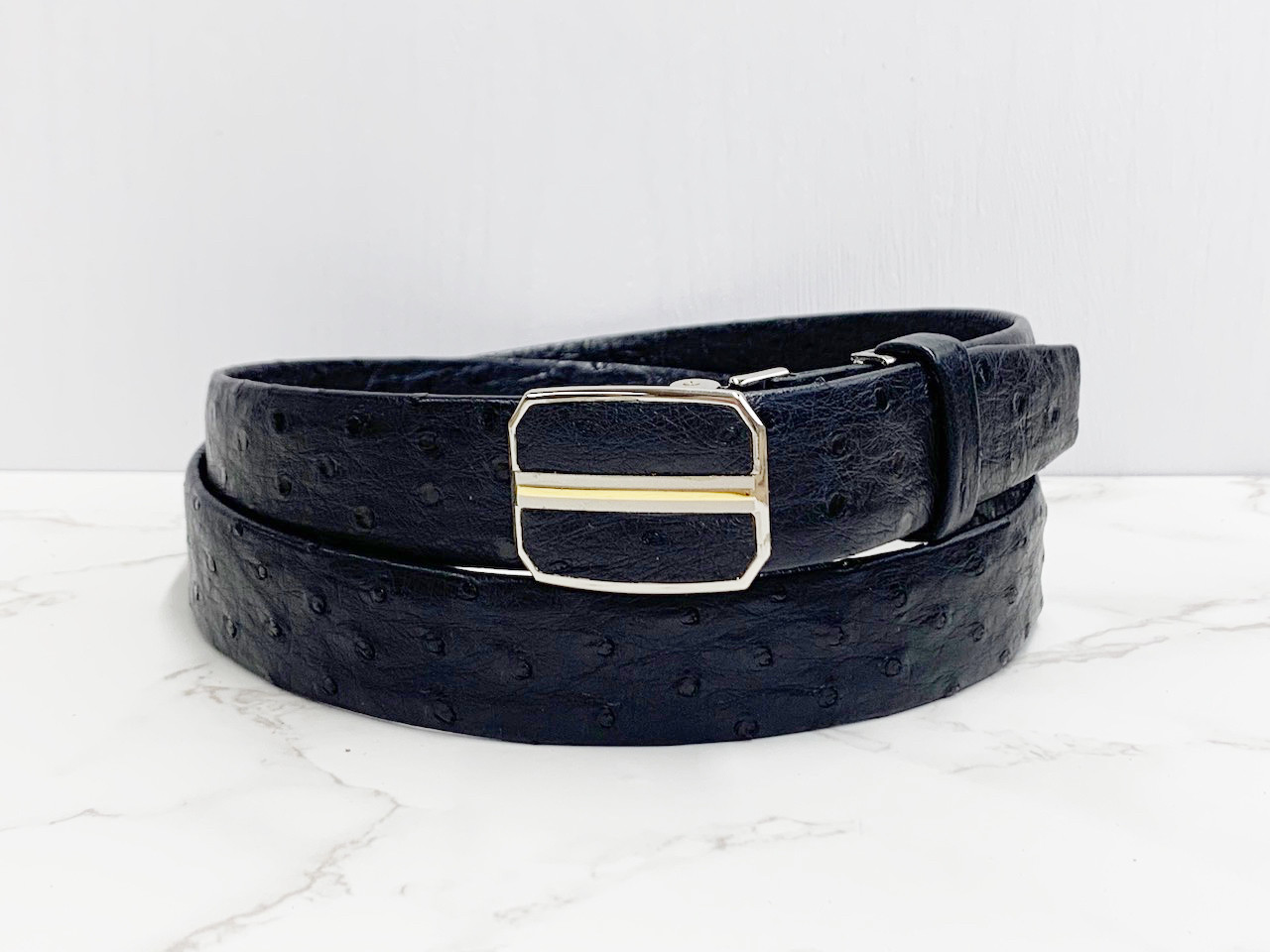 日本製　クライン・カルー　オーストリッチ　本無双　袋縫い　VIP上質　Lサイズ　３０㎜巾　ベルト　エキゾチックレザー