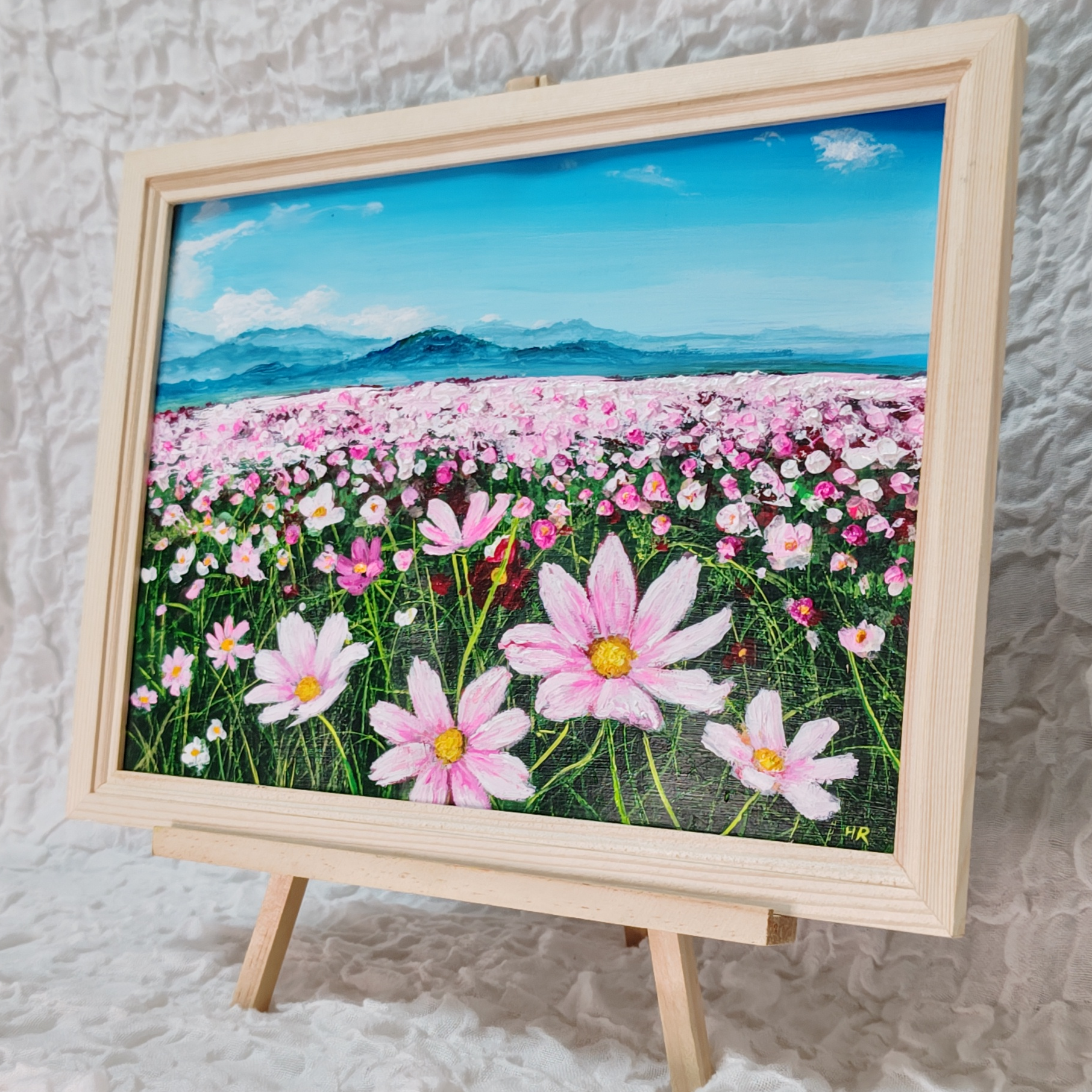 癒されたい時に小さめ「コスモス…」油絵、絵画 三栖右嗣「コスモス」油絵・P10号 絵画買取・販売の小竹美術