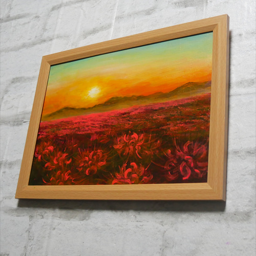 油絵 油彩 油彩画 絵 絵画 【彼岸花の夕日】 絵画 HR 通販