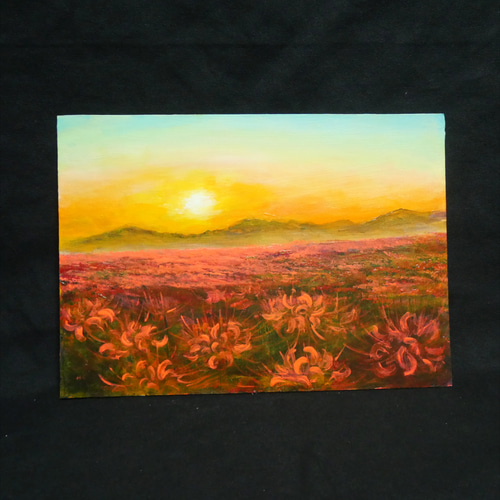 油絵 油彩 油彩画 絵 絵画 【彼岸花の夕日】 絵画 HR 通販 14621935
