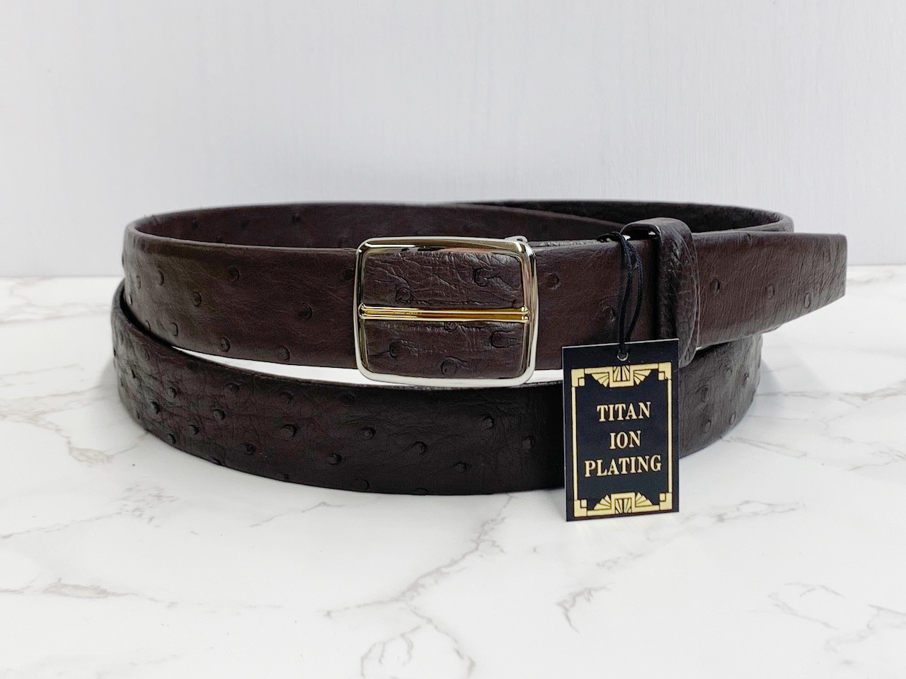 日本製　クライン・カルー　オーストリッチ　キングサイズ　本無双 　３０㎜巾　チタン金具　ベルト　エキゾチックレザー