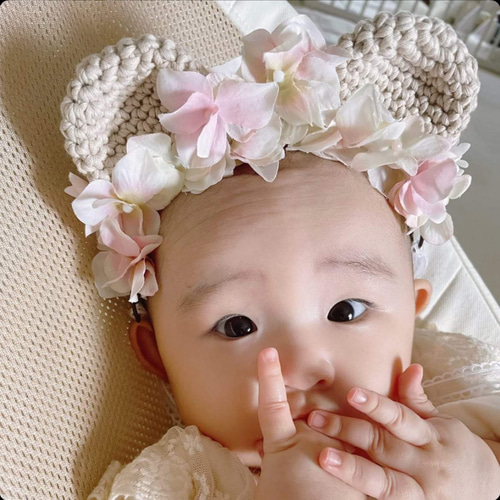 ベビーくま耳カチューシャ ニューボーンフォト ハーフバースデー