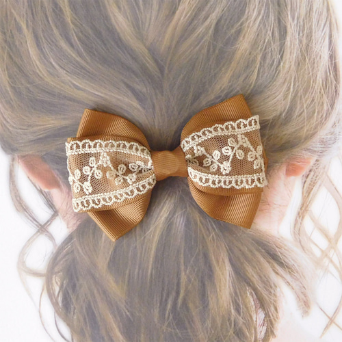 刺繍レース重ねリボンヘアゴム ヘアゴム fraise croustillante