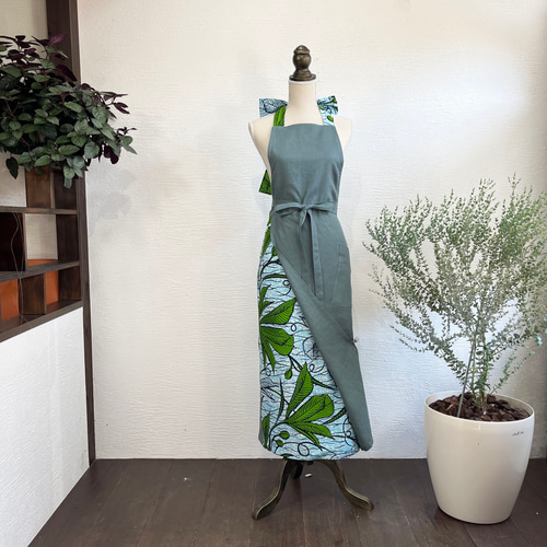 A.Nene✿ リラックスグリーンのエプロンドレス /国産リネンくすみ