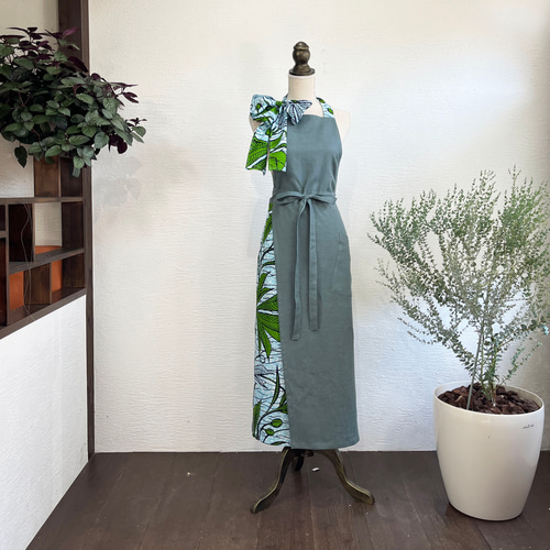 A.Nene✿ リラックスグリーンのエプロンドレス /国産リネンくすみ