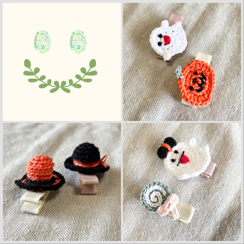 オーダー♡ハロウィンダブルフラワー】ヘアクリップ ヘアピン ベビー