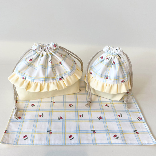 受注製作】フリル巾着コップ袋チェリーさくらんぼ