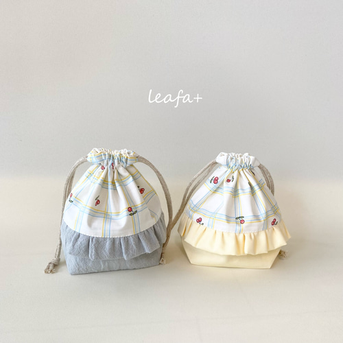 受注製作】フリル巾着コップ袋チェリーさくらんぼ