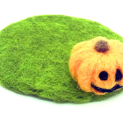 【羊毛フェルト】ハロウィン.ver かぼちゃとオバケ付ミニマット2枚セット 2枚目の画像