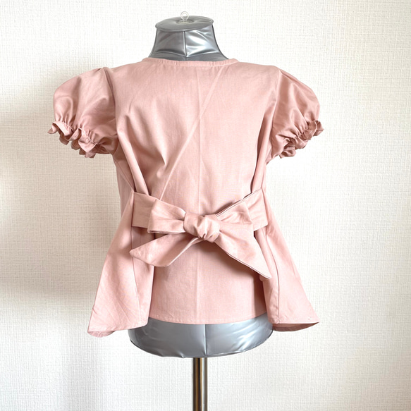 3wayで使えるリボンブラウス　100㎝　110㎝　120㎝　ピンク　コットン　子供服　半袖　シャツ　パフスリーブ 7枚目の画像