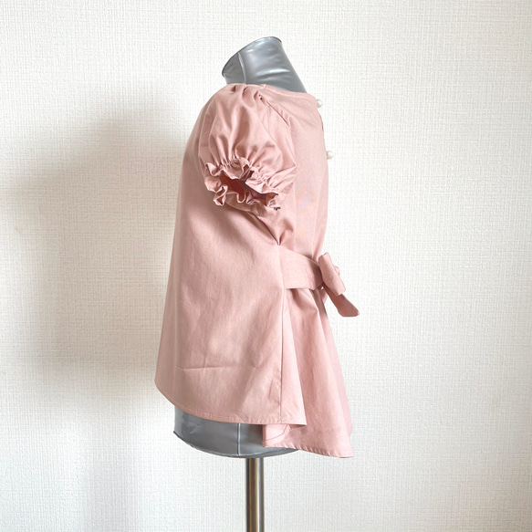 3wayで使えるリボンブラウス　100㎝　110㎝　120㎝　ピンク　コットン　子供服　半袖　シャツ　パフスリーブ 4枚目の画像