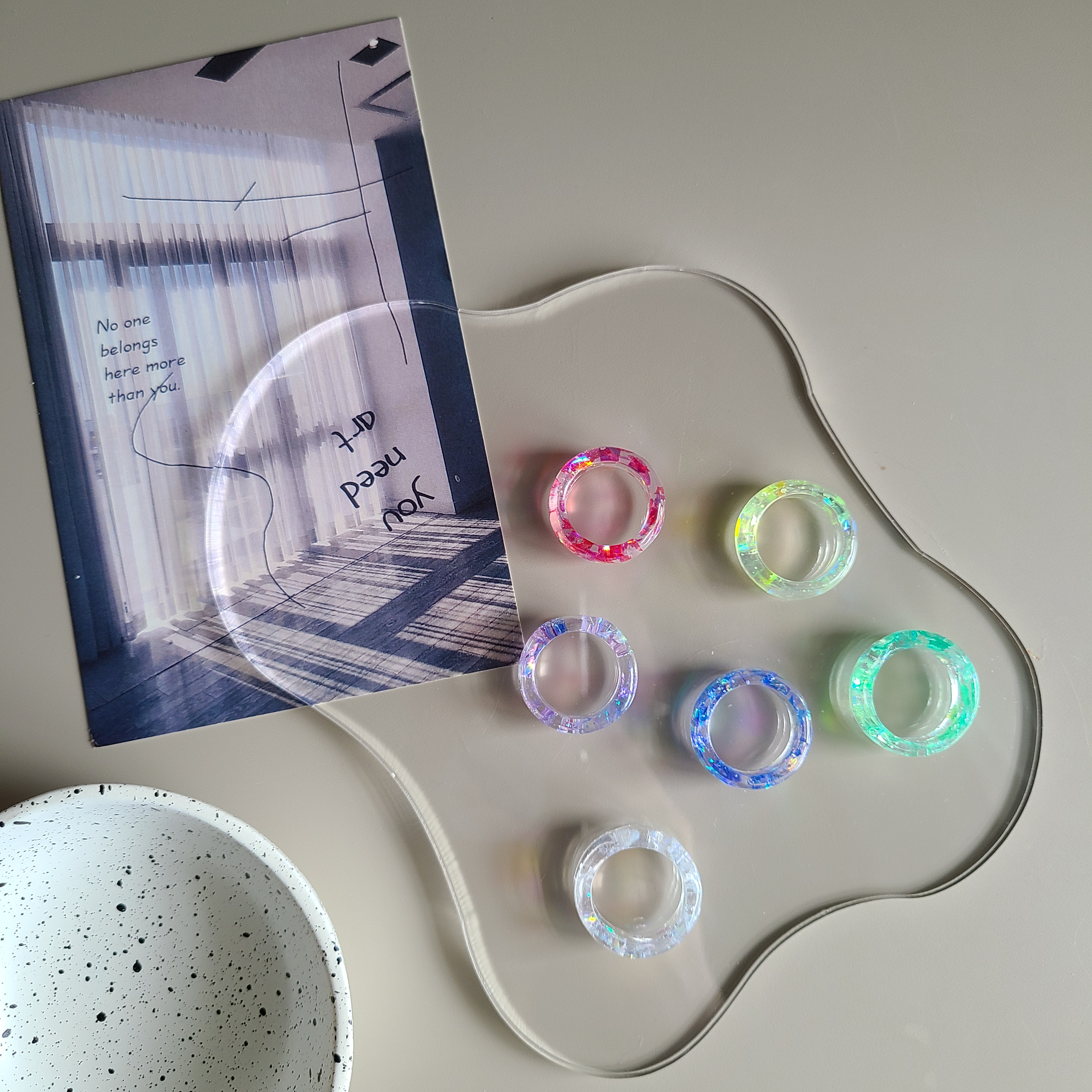 No.53 Water 指輪 ハンドメイド クリアリング ホロ 天然石 レジン